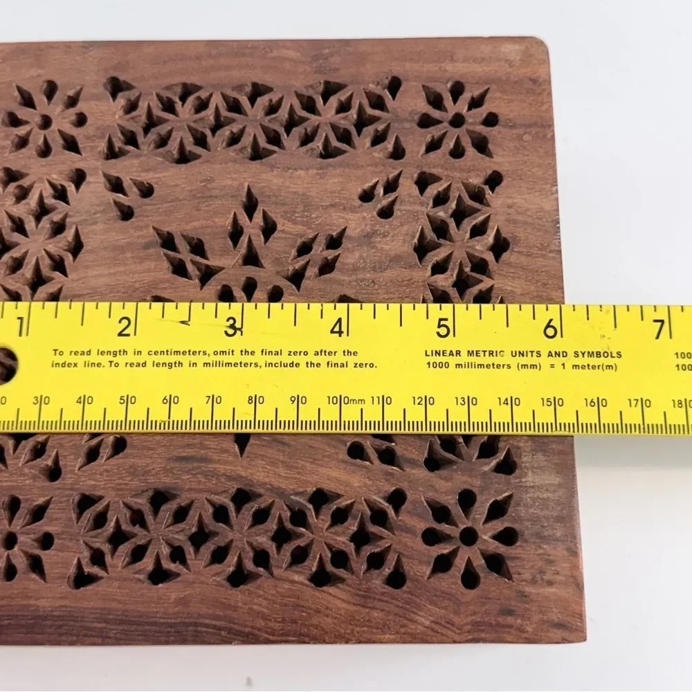 Vintage Carved Mango Wood Hinged Lid Box 6x6